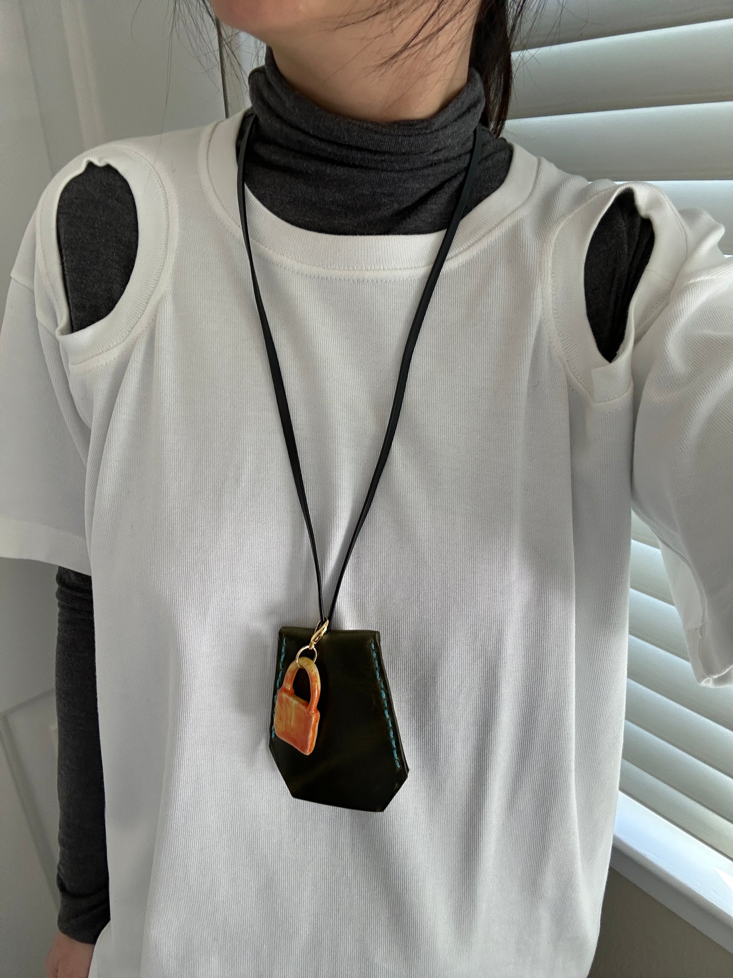 Leather Clochette Necklace With Ceramic Padlock