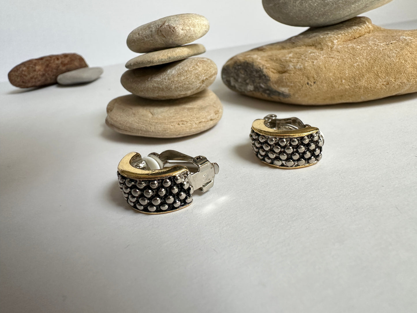 Vintage Two-Tone Dotted Half-Hoop Clip-On Earrings