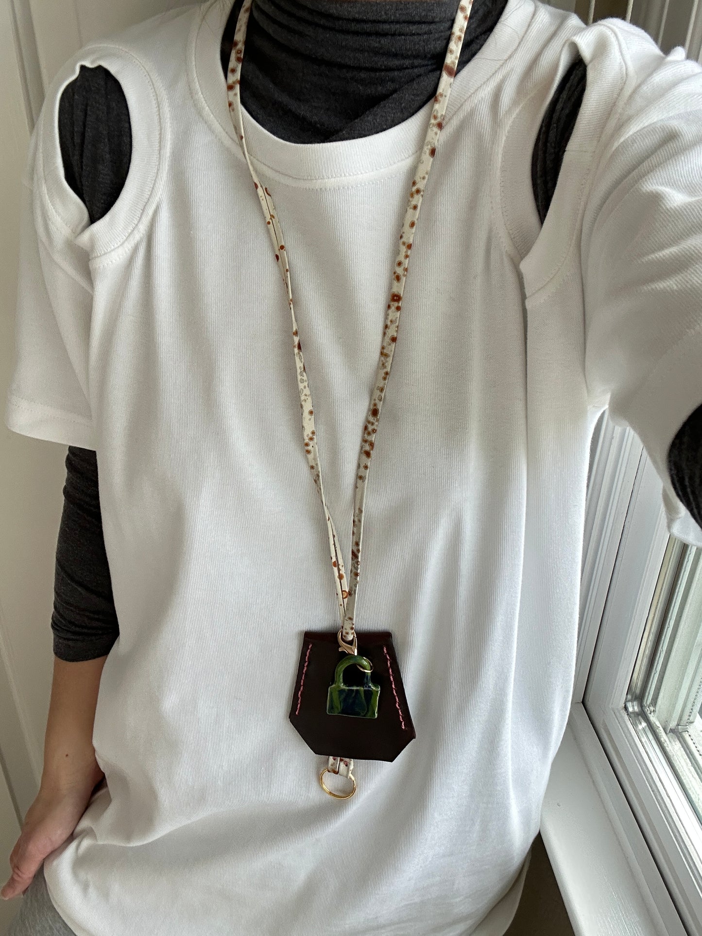 Leather Clochette Necklace With Ceramic Padlock