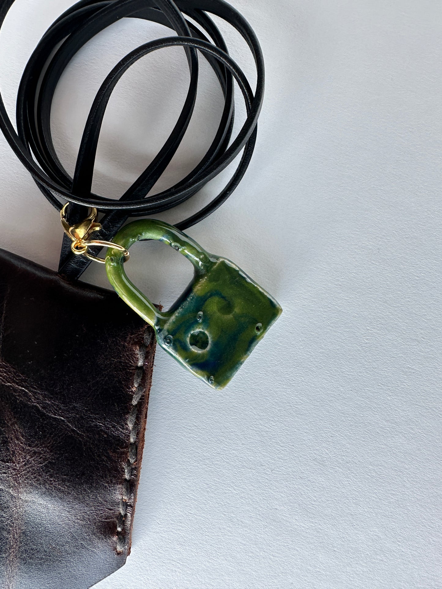 Leather Clochette Necklace With Ceramic Padlock