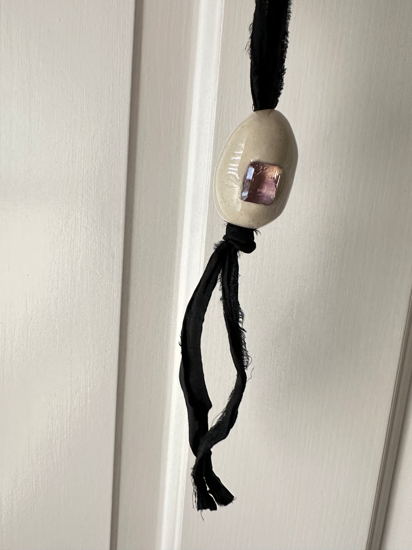 Ceramic Egg Pendant Necklace Sari Silk