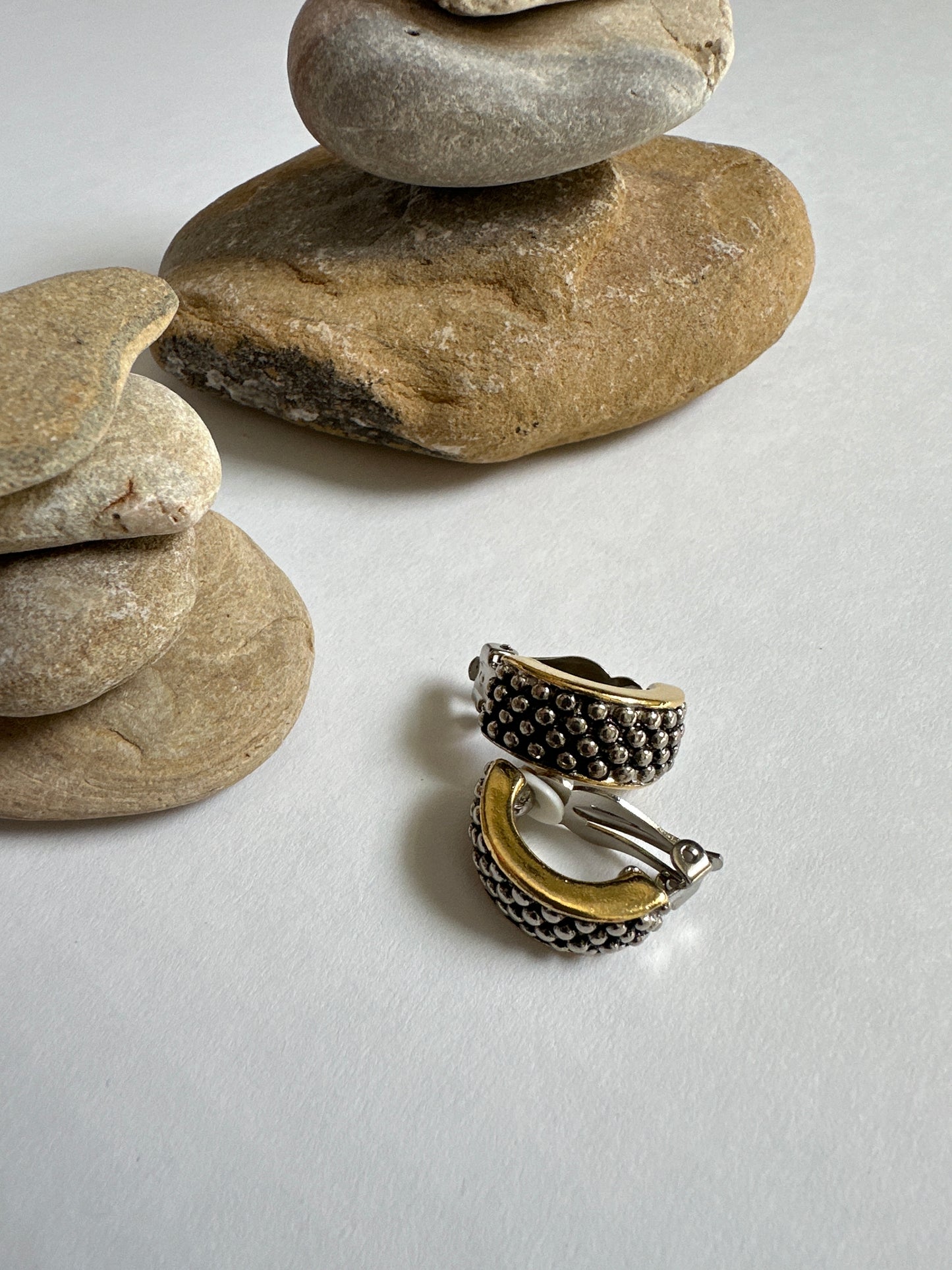 Vintage Two-Tone Dotted Half-Hoop Clip-On Earrings