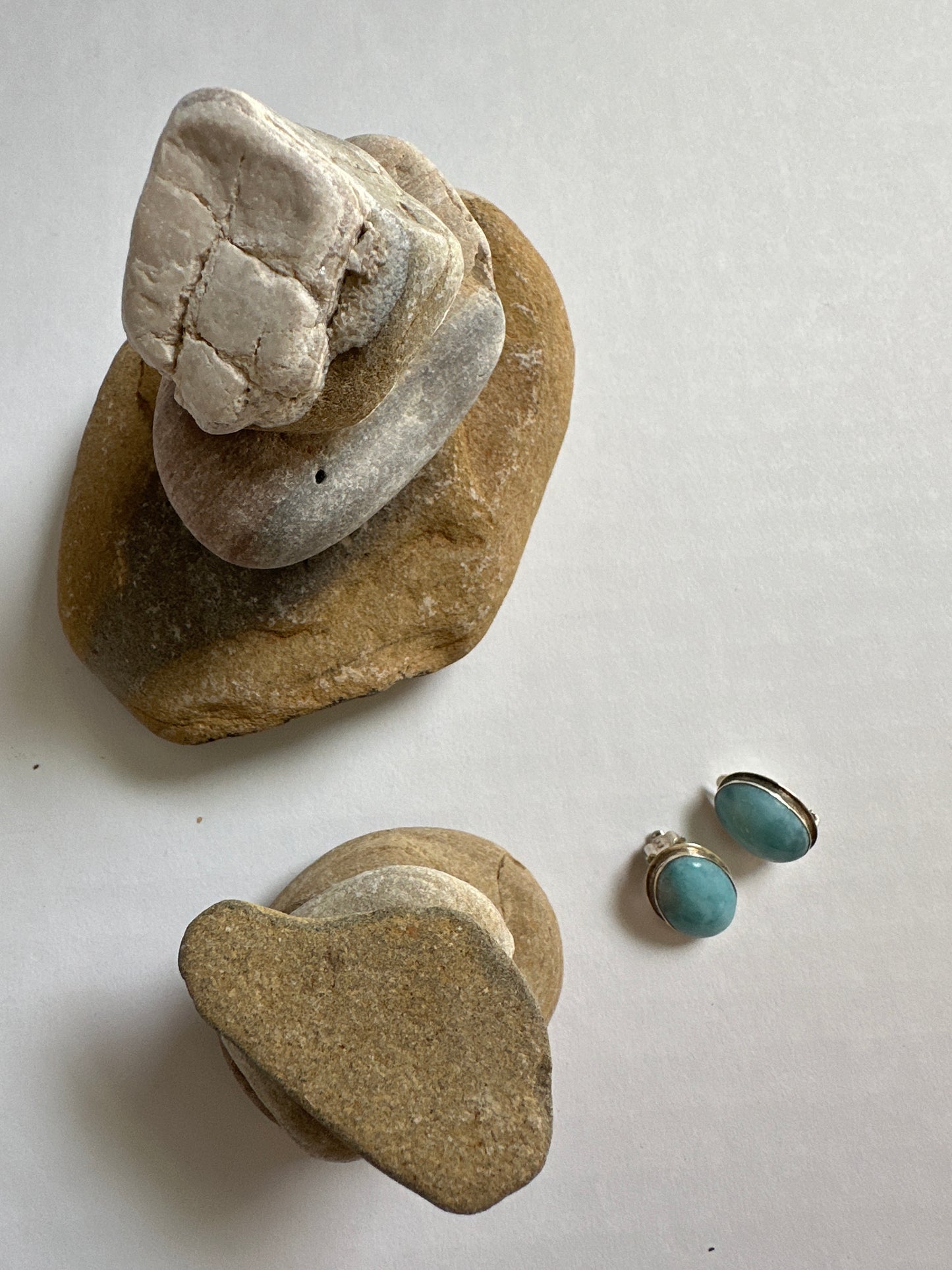 Vintage Larimar Oval Cabochon Sterling Silver Stud Earrings