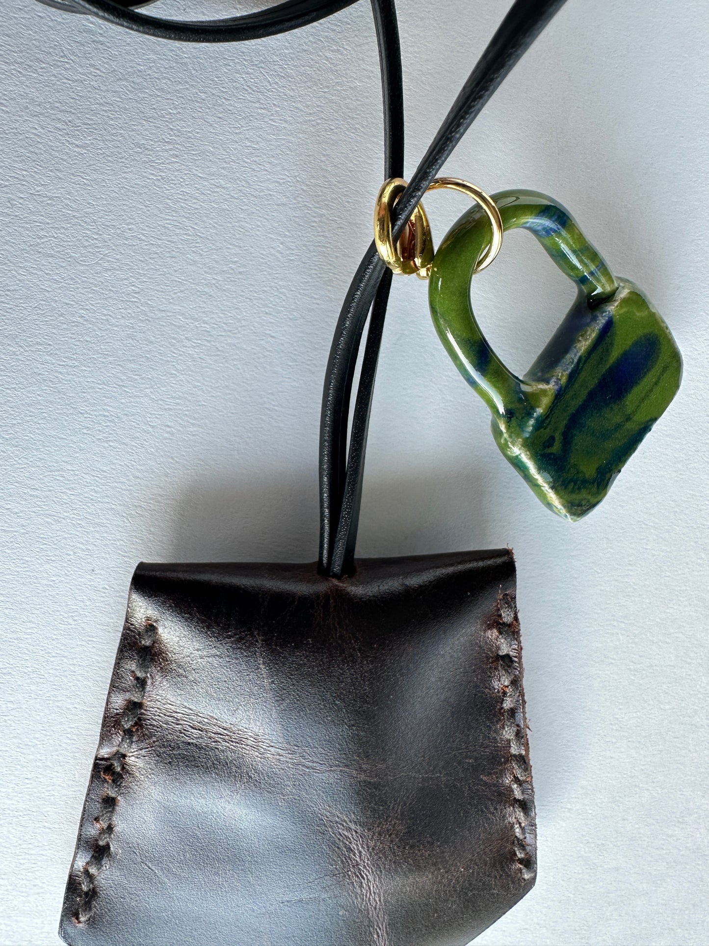 Leather Clochette Necklace With Ceramic Padlock