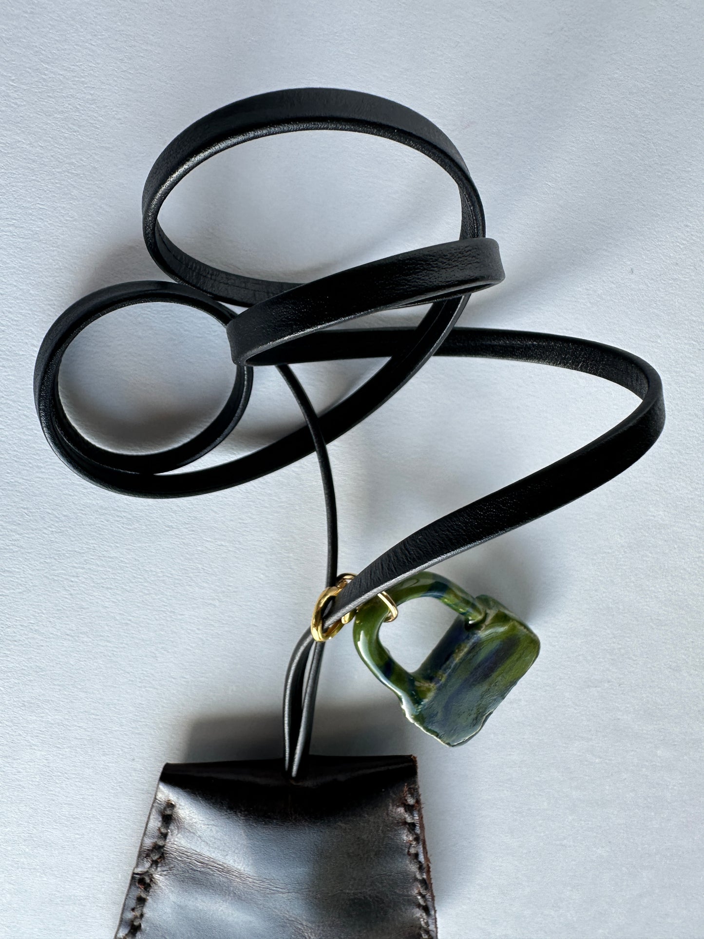 Leather Clochette Necklace With Ceramic Padlock