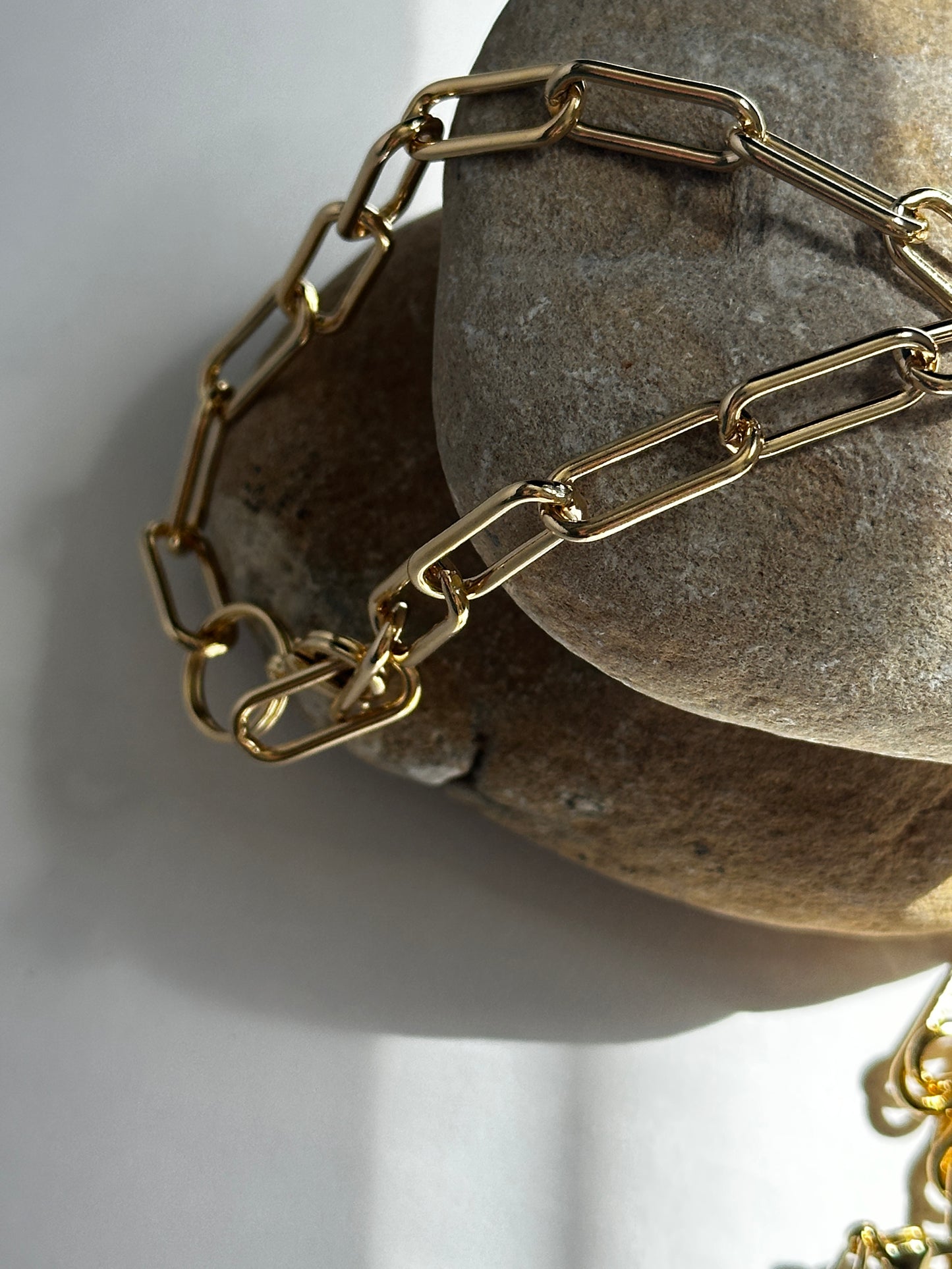 Black Ceramic Form & Baroque Pearl Pendant on Gold Paperclip Chain