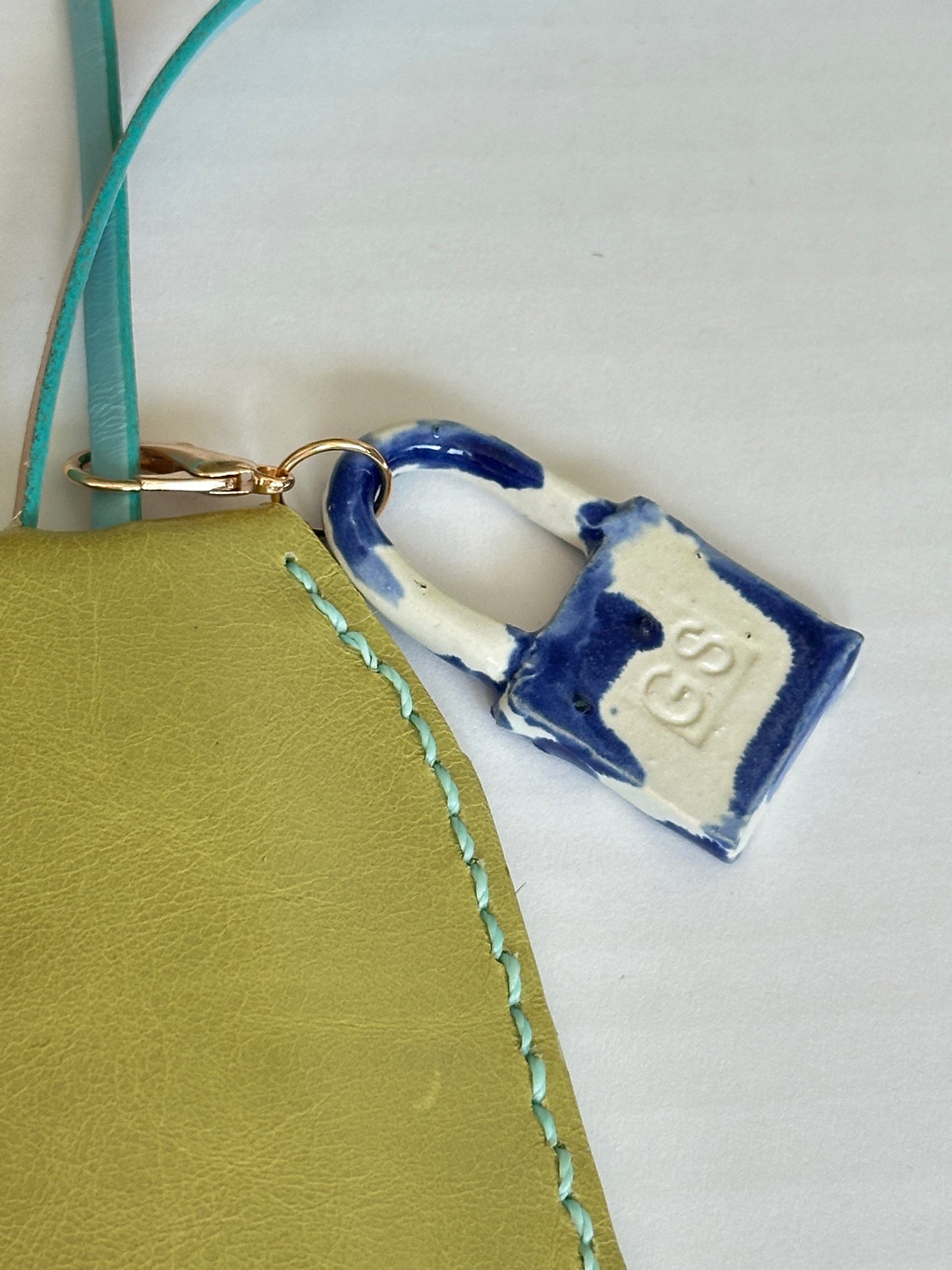 Large Leather Clochette with Ceramic Padlock