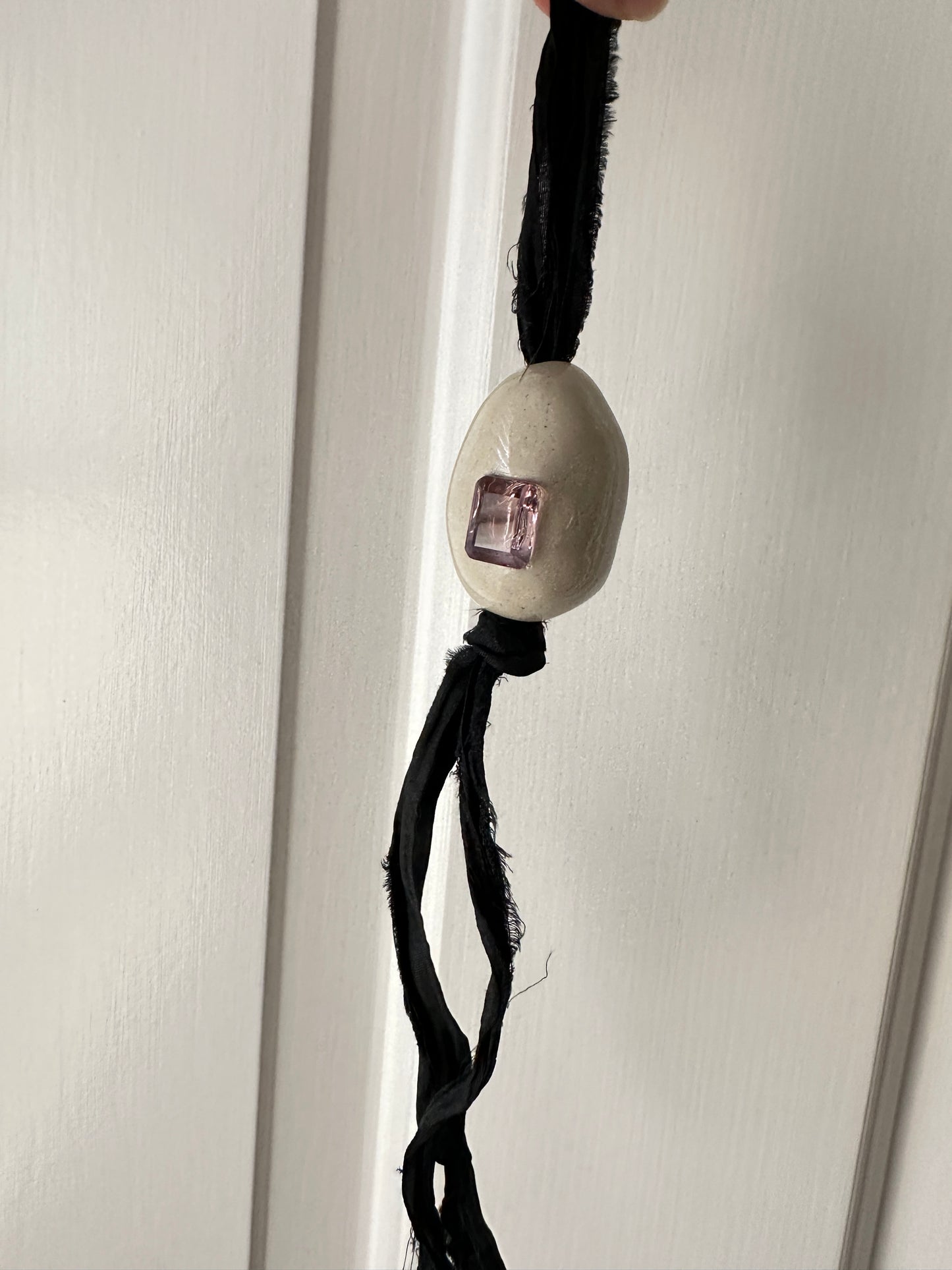 Ceramic Egg Pendant Necklace Sari Silk