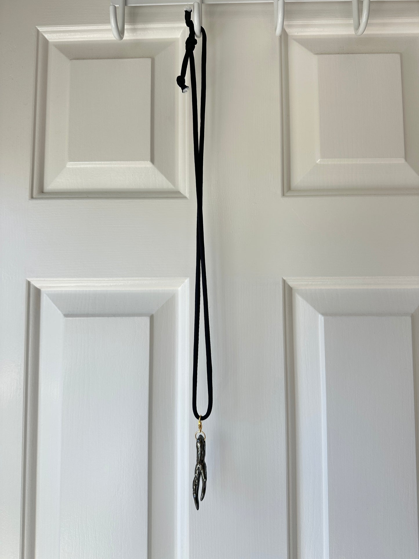 Ceramic Chrome Metalic Driftwood Pendant Necklace on Black Silk Cord