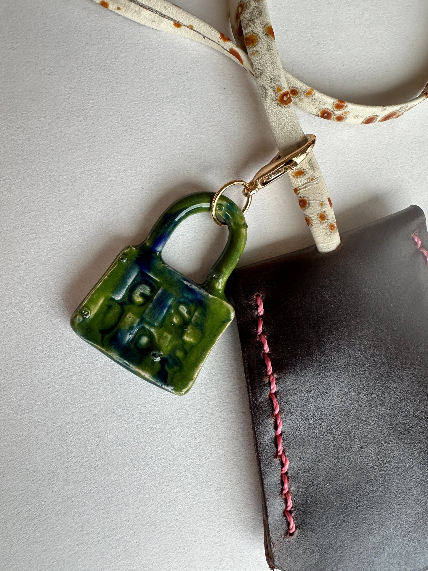 Leather Clochette Necklace With Ceramic Padlock