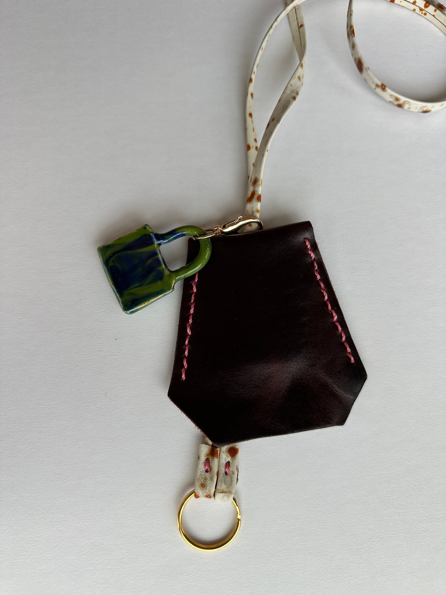 Leather Clochette Necklace With Ceramic Padlock