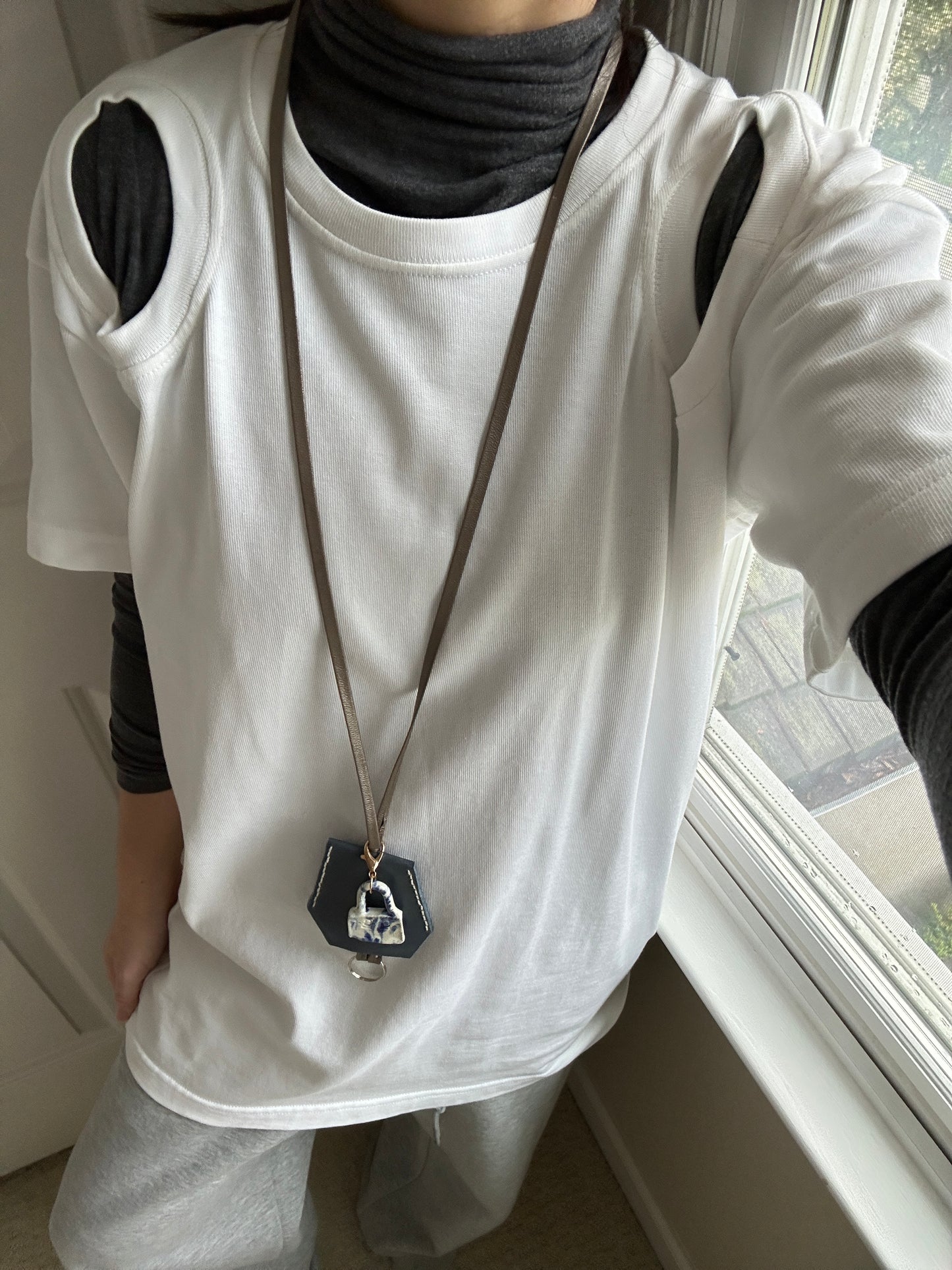 Leather Clochette Necklace With Ceramic Padlock