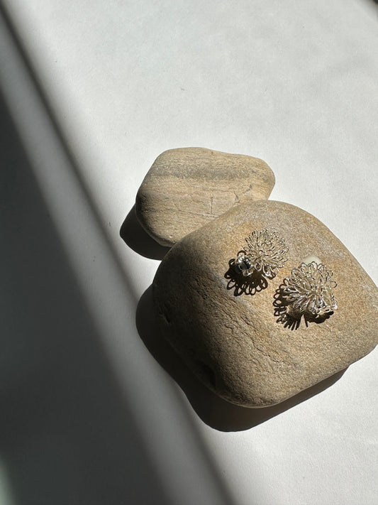 Vintage Silver Filigree Burst Clip-On Earrings