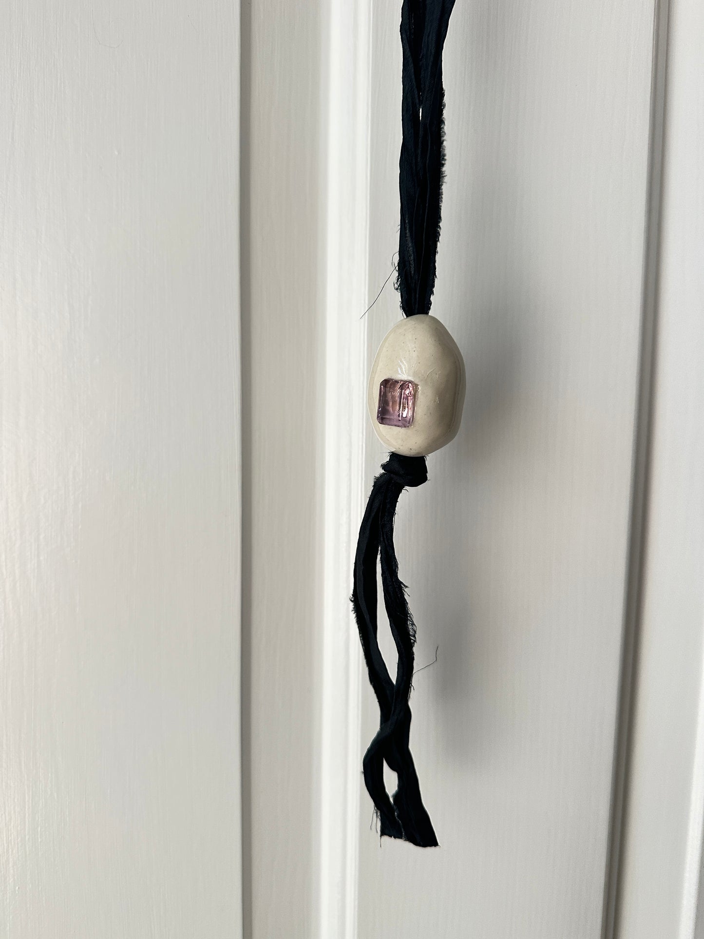 Ceramic Egg Pendant Necklace Sari Silk