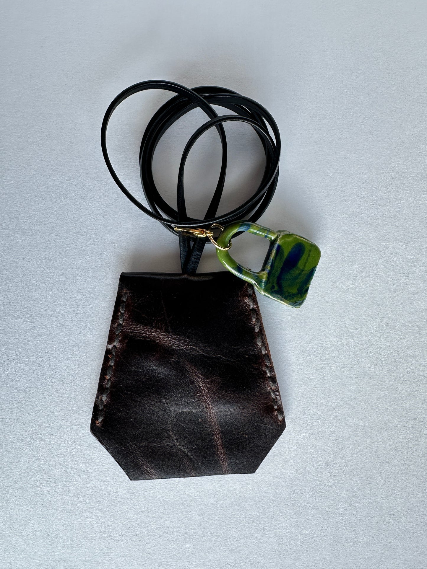 Leather Clochette Necklace With Ceramic Padlock