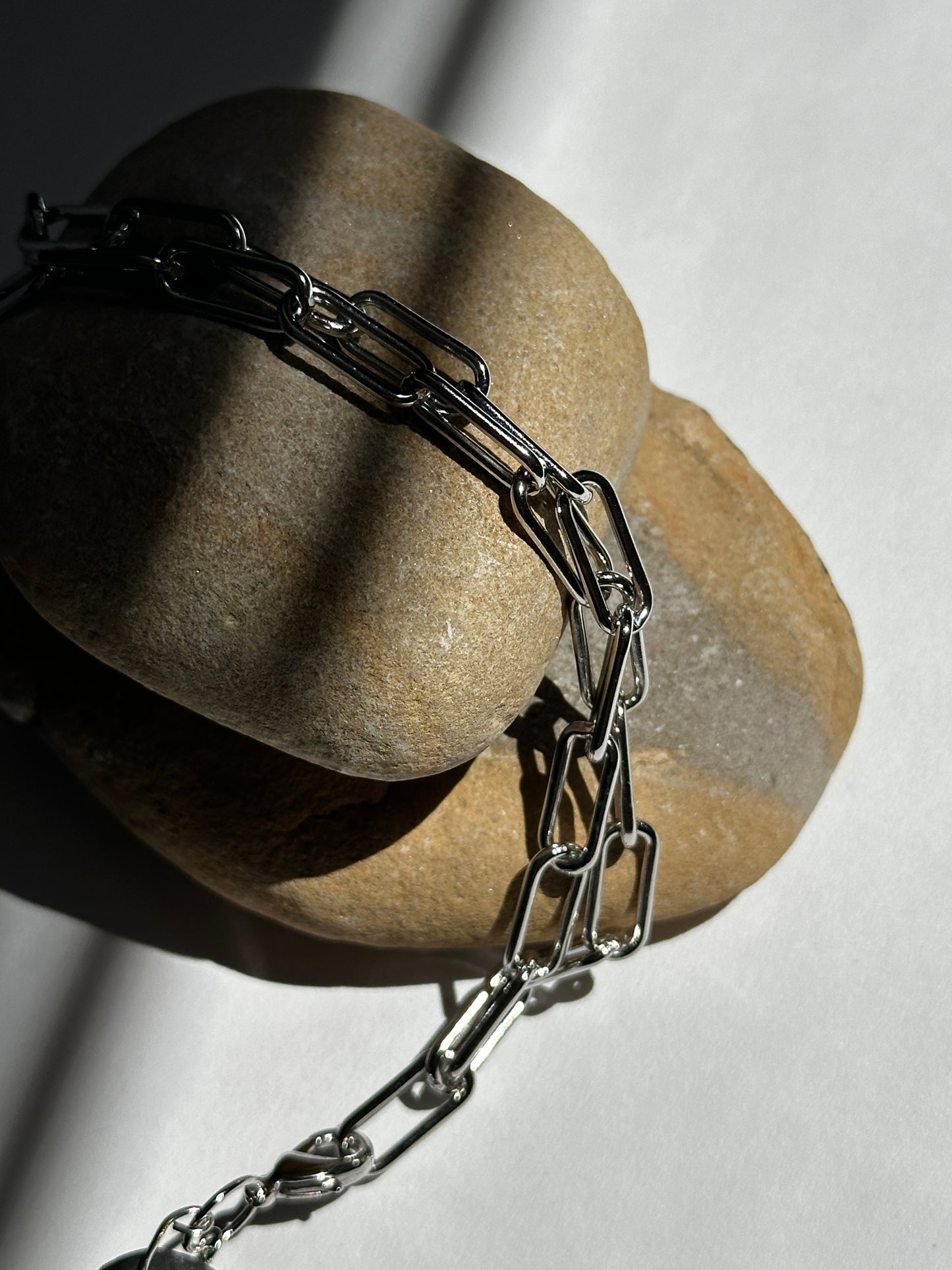 Black Ceramic Form & Pearl Pendant on Silver Paperclip Chain