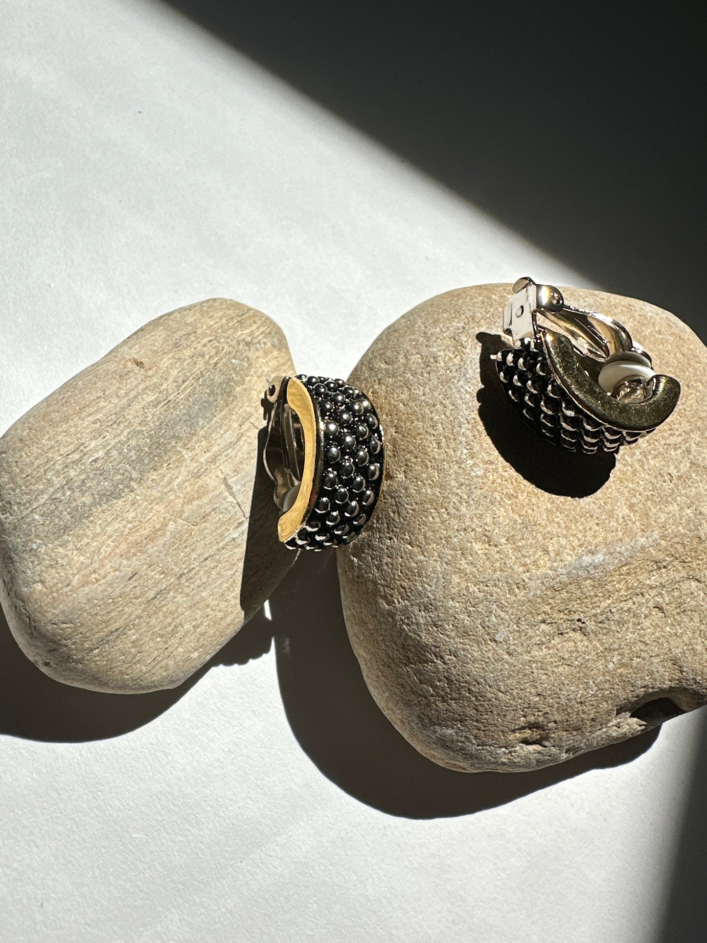 Vintage Two-Tone Dotted Half-Hoop Clip-On Earrings