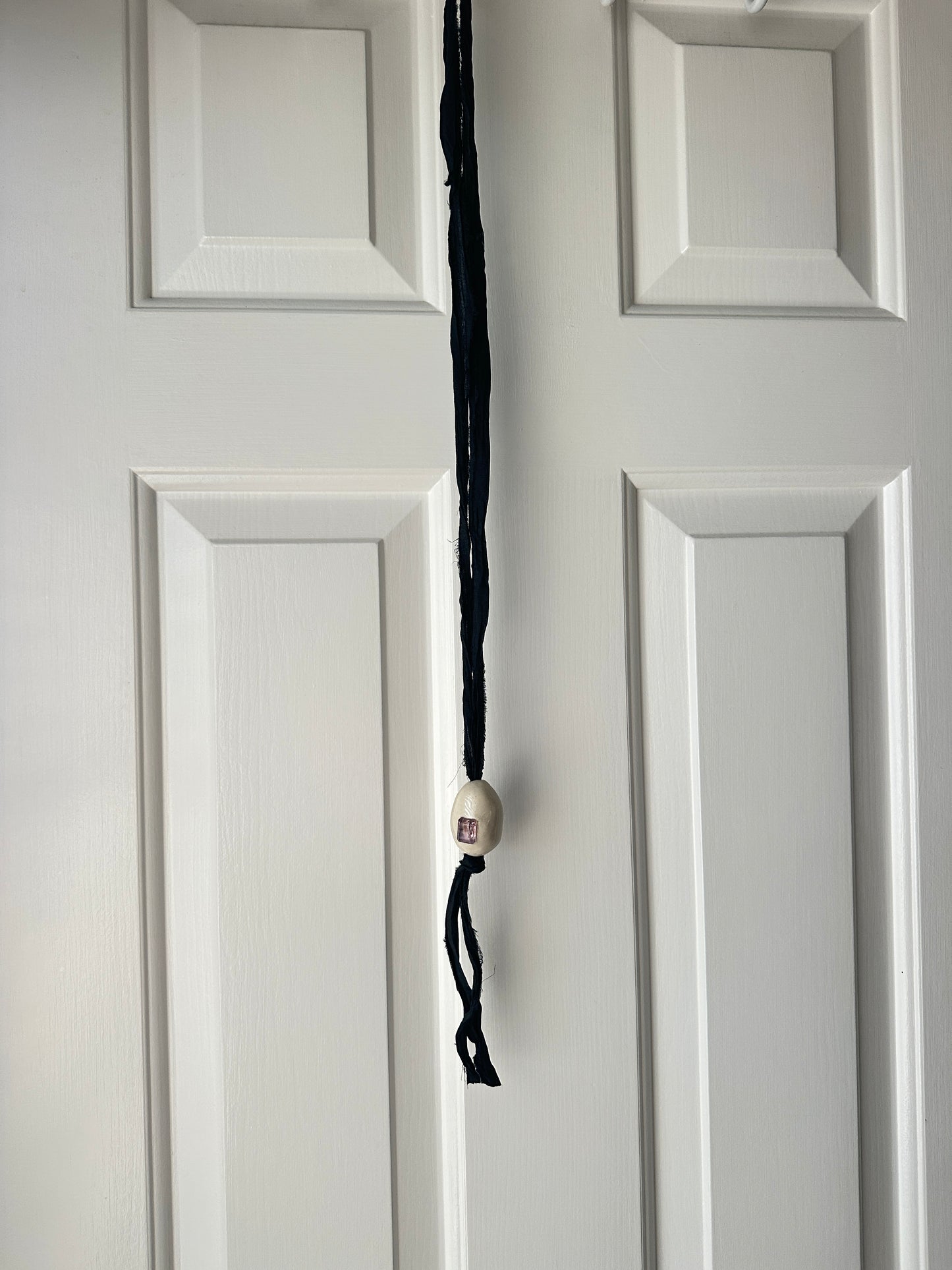 Ceramic Egg Pendant Necklace Sari Silk