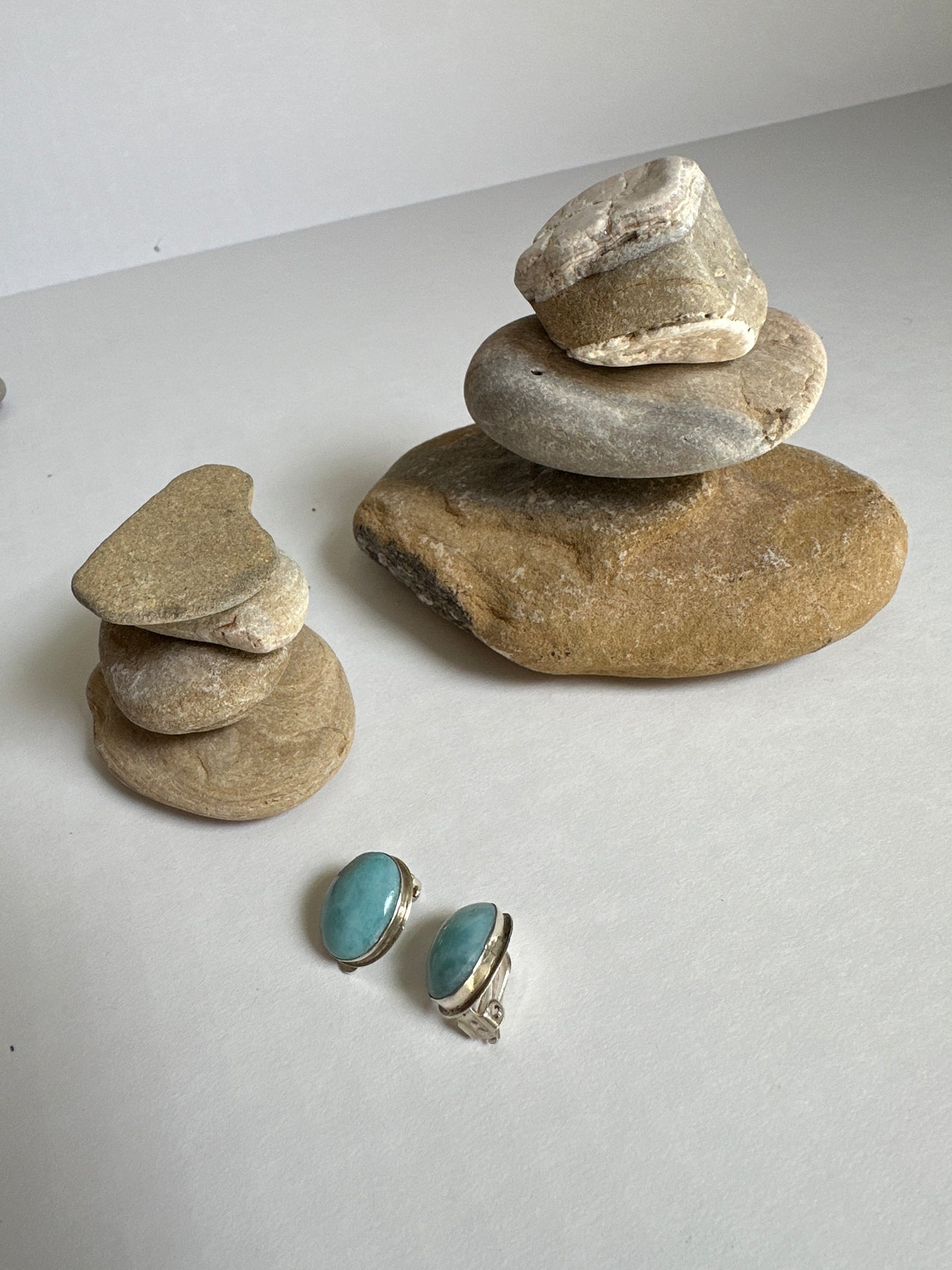 Vintage Larimar Oval Cabochon Sterling Silver Stud Earrings