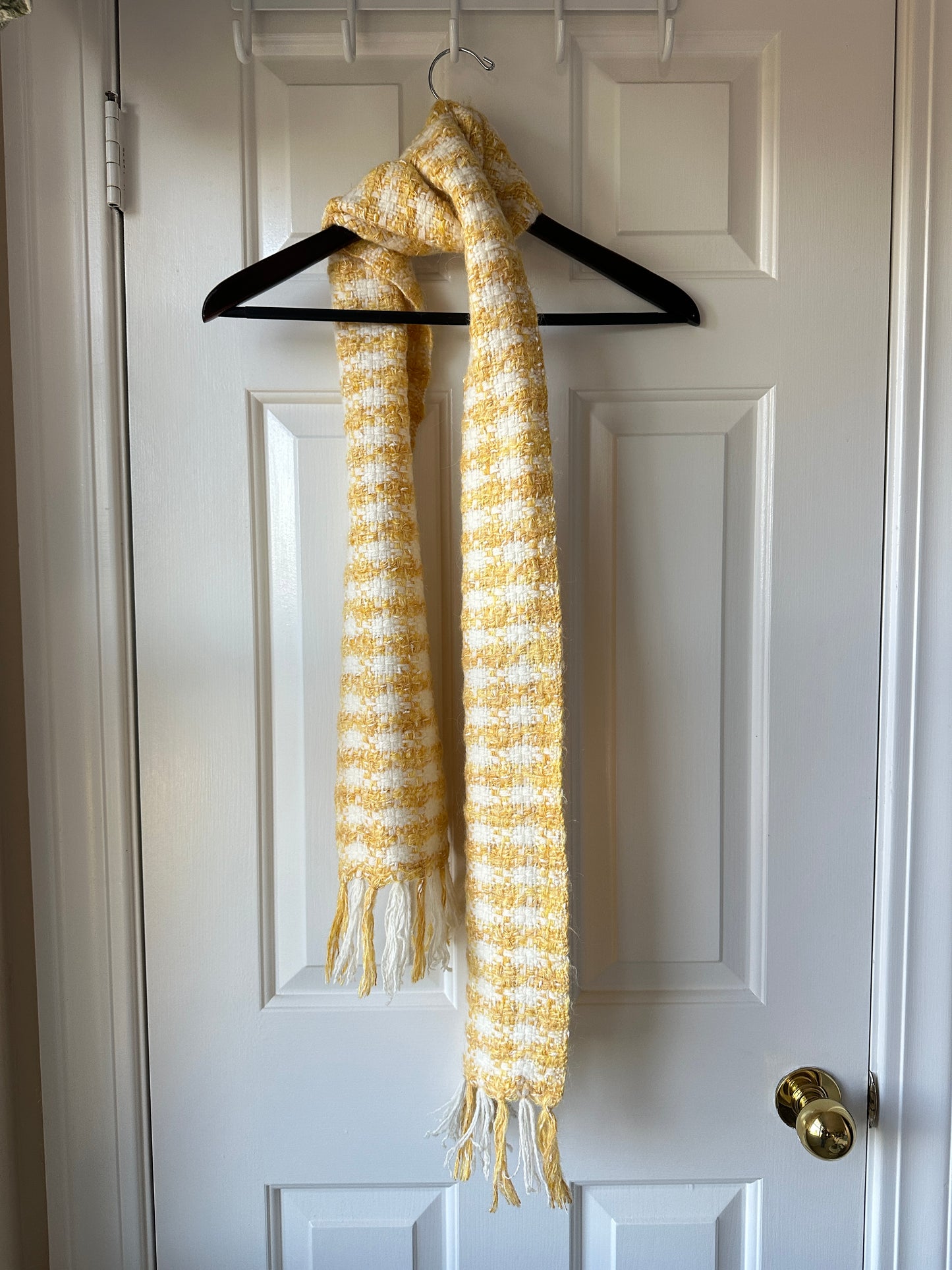 Yellow and white check wool scarf