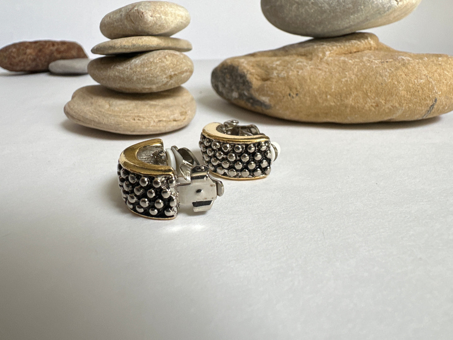 Vintage Two-Tone Dotted Half-Hoop Clip-On Earrings