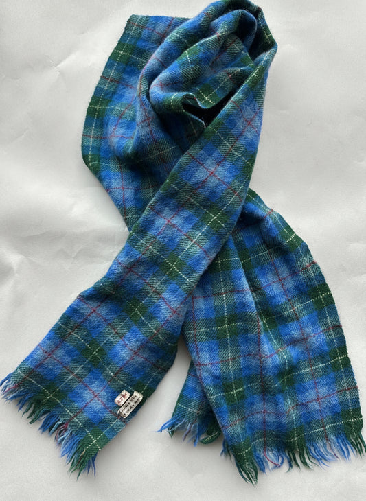 Vintage blue and green tartan plaid with red overcheck scarf