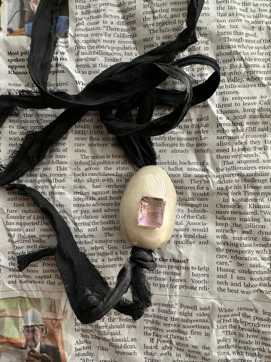 Ceramic Egg Pendant Necklace Sari Silk