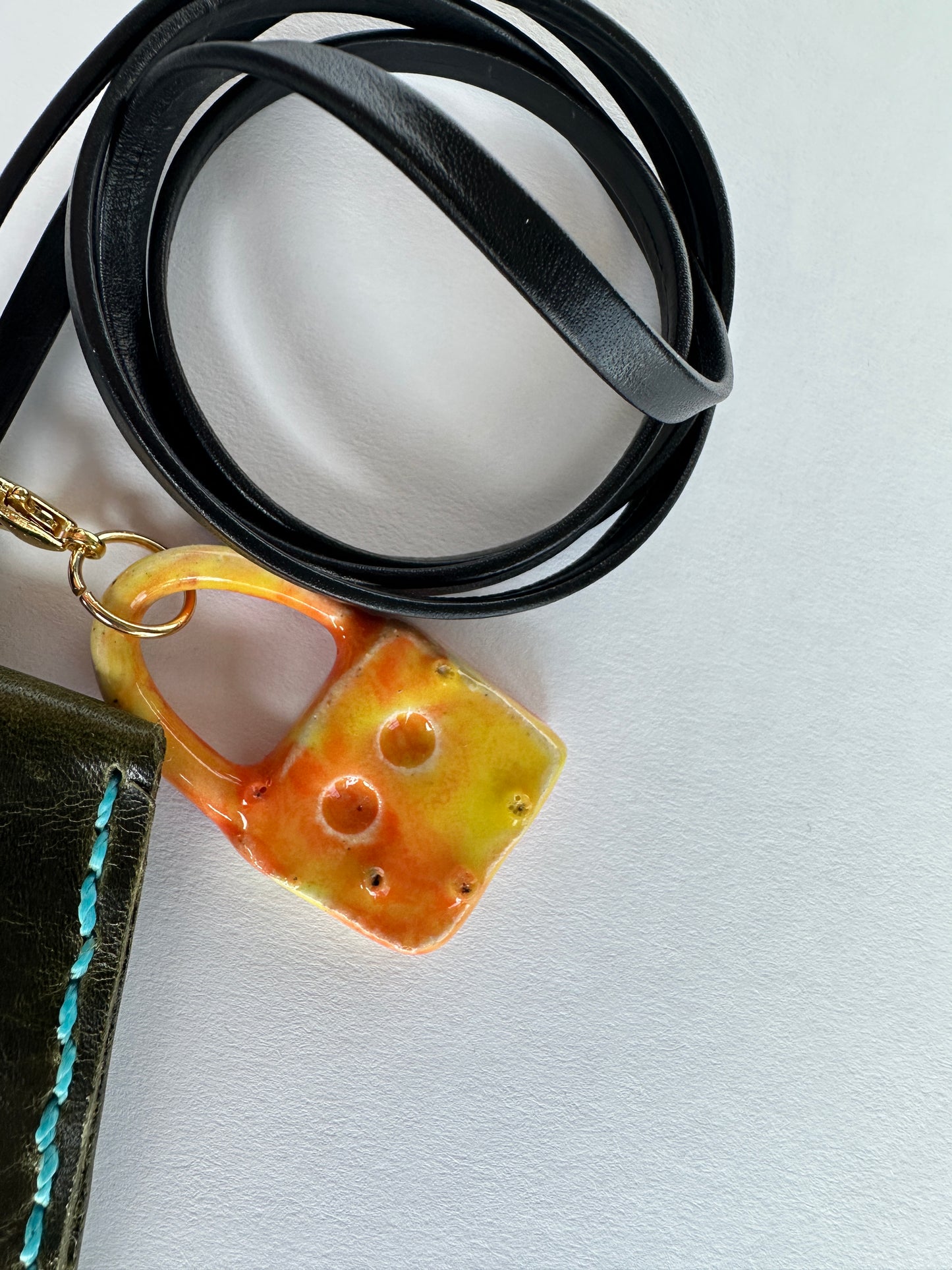 Leather Clochette Necklace With Ceramic Padlock