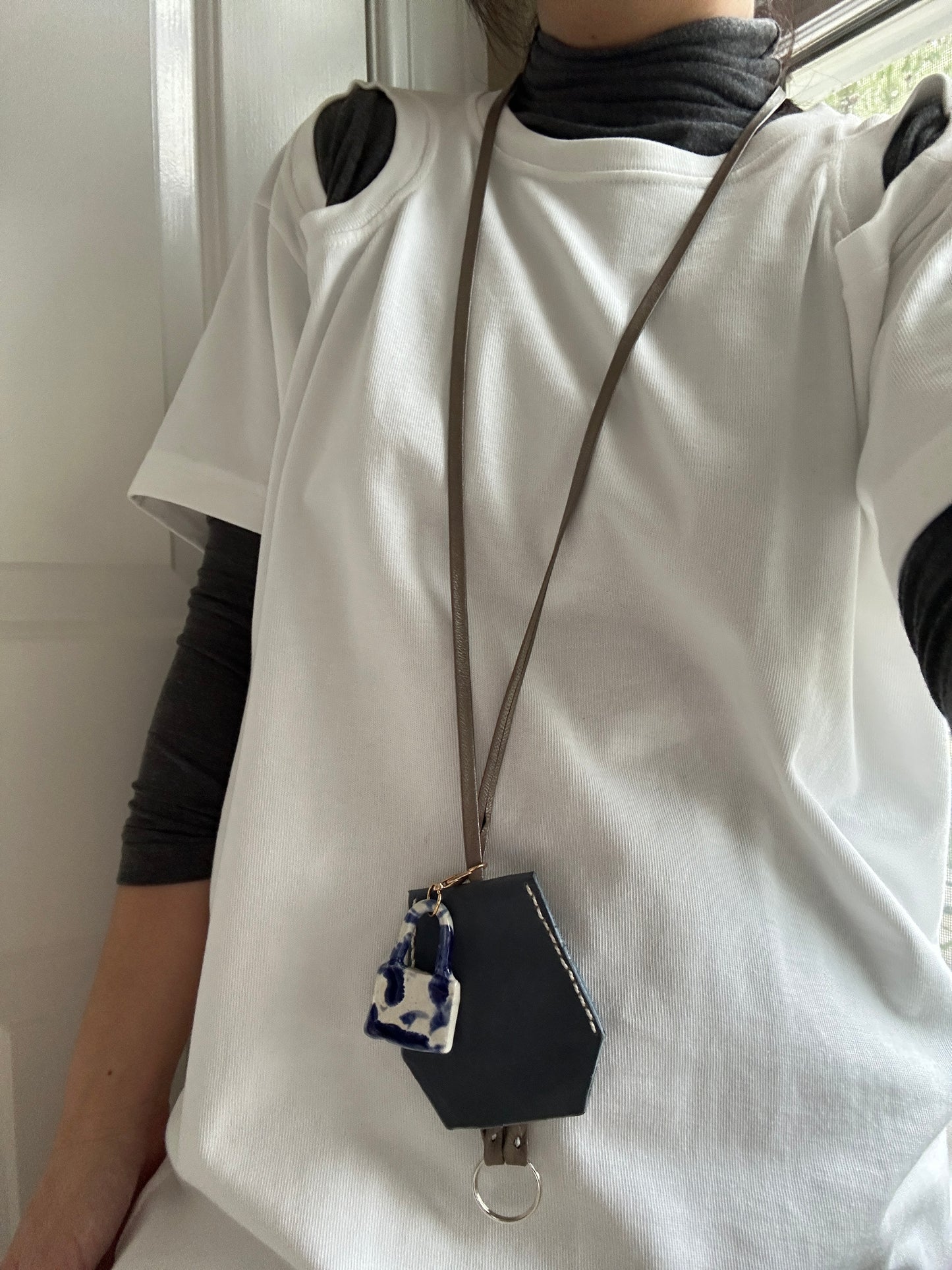 Leather Clochette Necklace With Ceramic Padlock