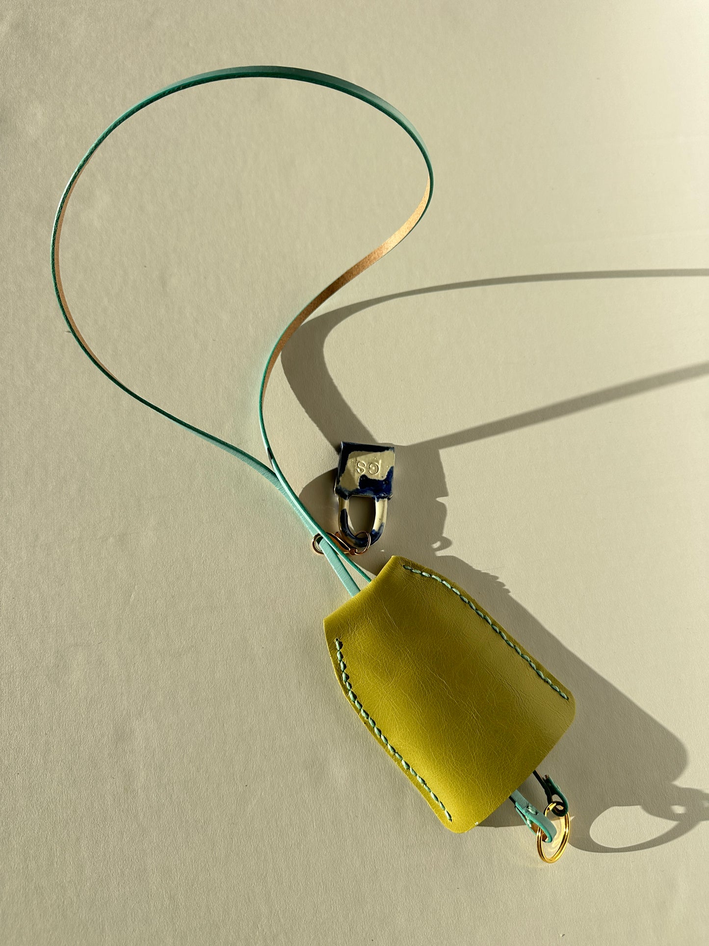 Large Leather Clochette with Ceramic Padlock