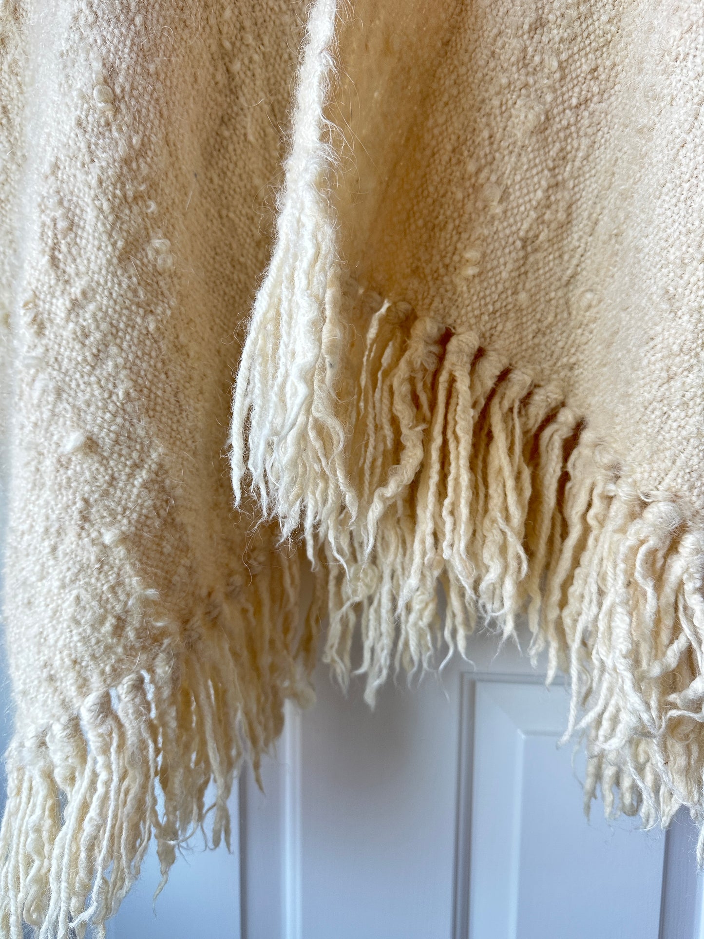 Mohair Wool Hand Loomed Shawl, Ruana, Blanket Wrap by Tierra Wools Original in White Cream
