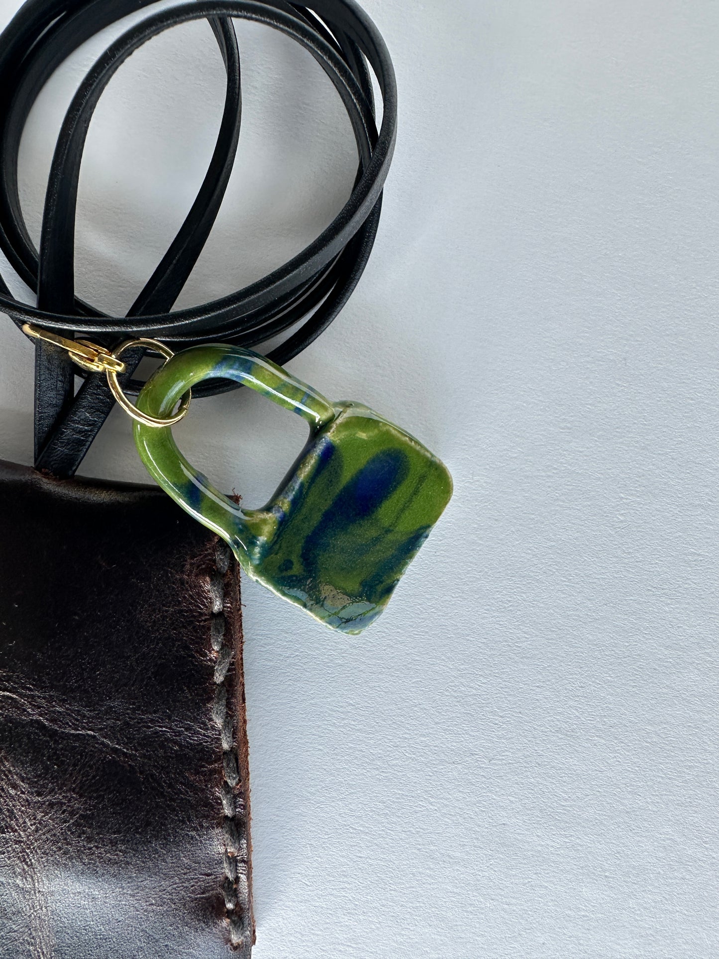 Leather Clochette Necklace With Ceramic Padlock