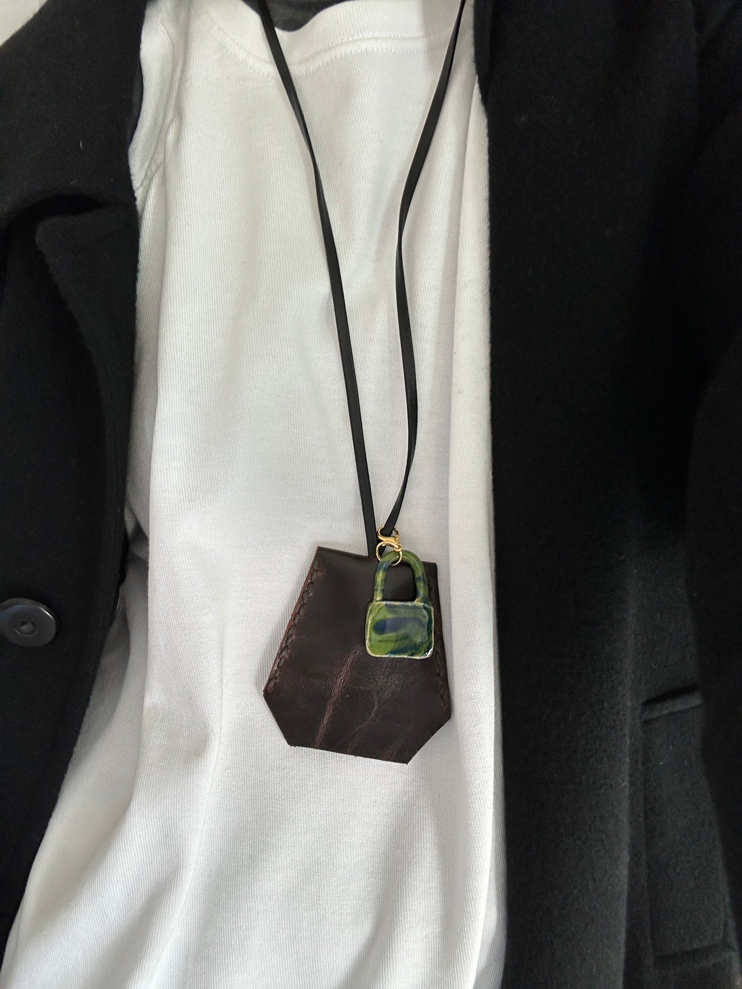 Leather Clochette Necklace With Ceramic Padlock