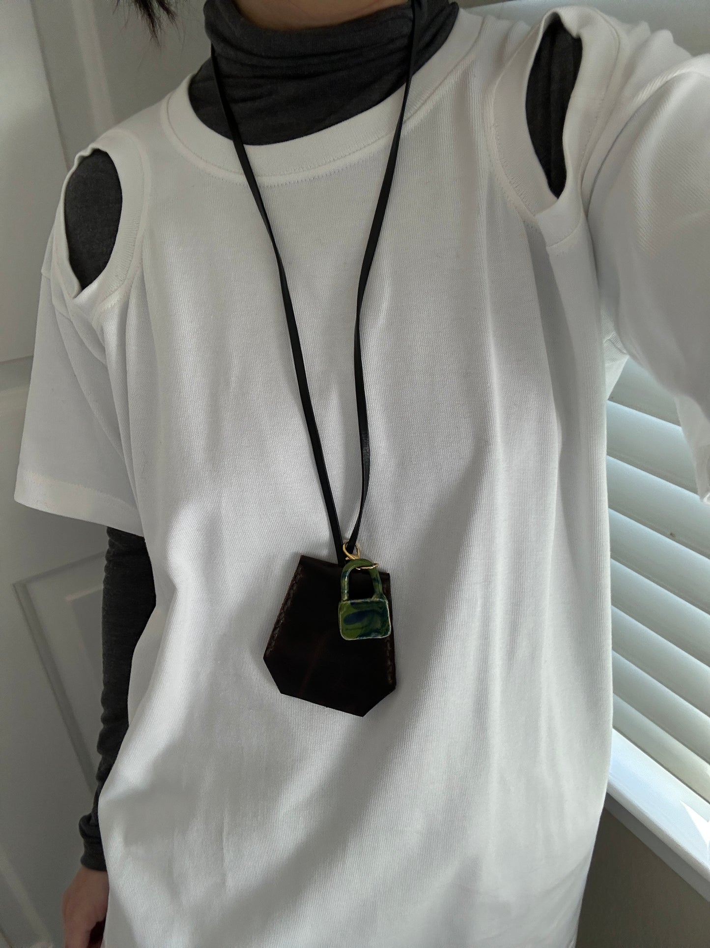 Leather Clochette Necklace With Ceramic Padlock