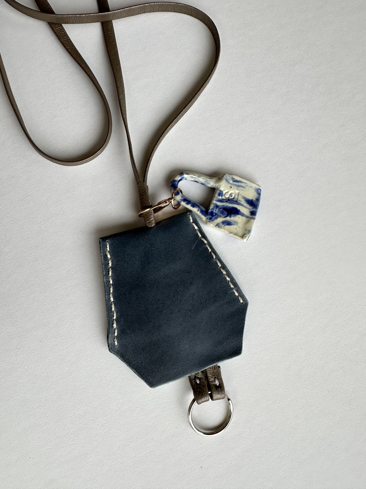 Leather Clochette Necklace With Ceramic Padlock
