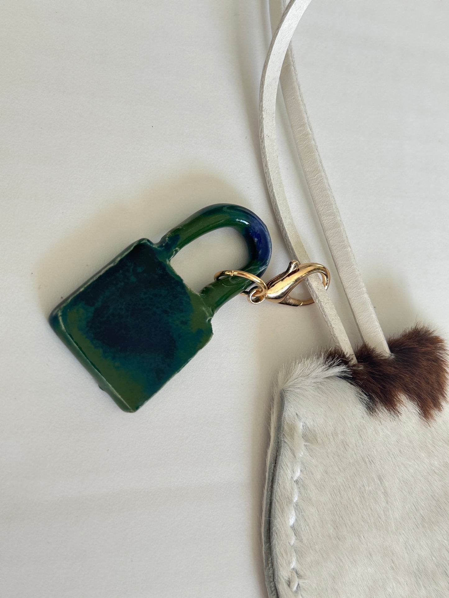 Large Leather Clochette with Ceramic Padlock