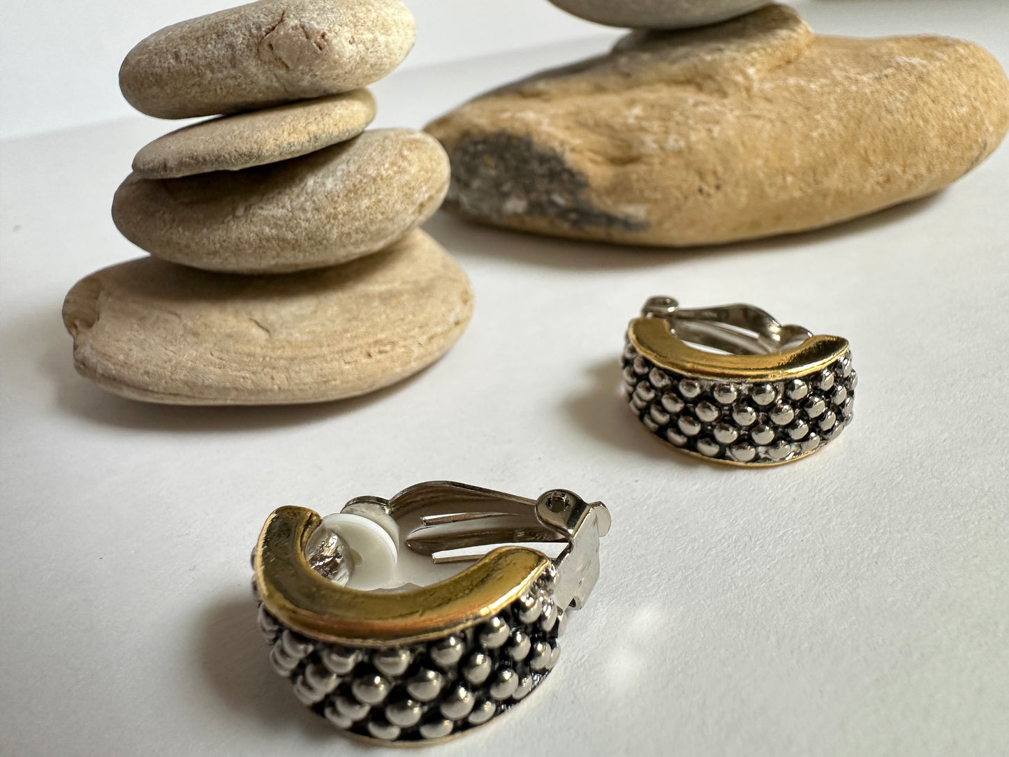 Vintage Two-Tone Dotted Half-Hoop Clip-On Earrings