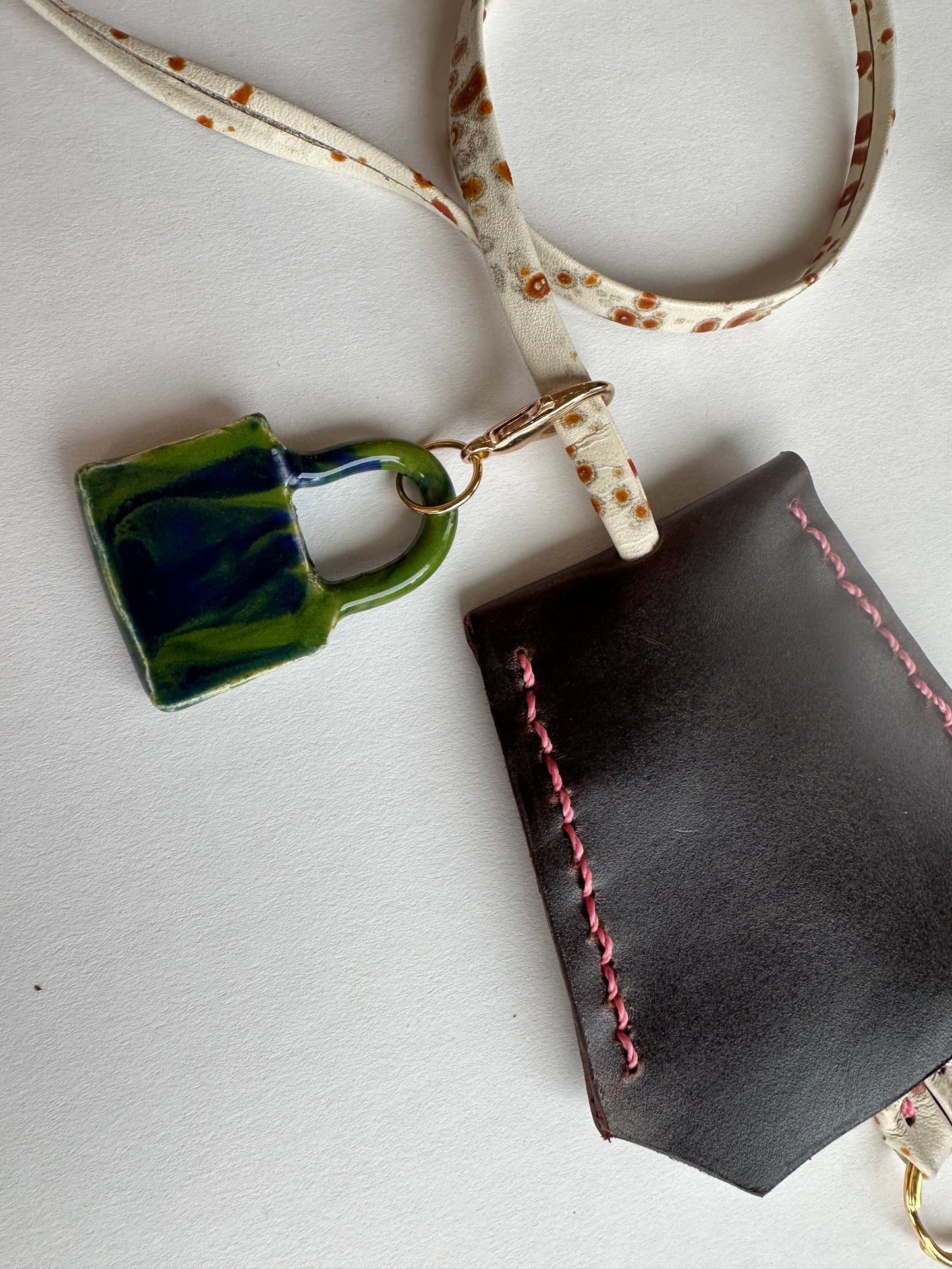Leather Clochette Necklace With Ceramic Padlock