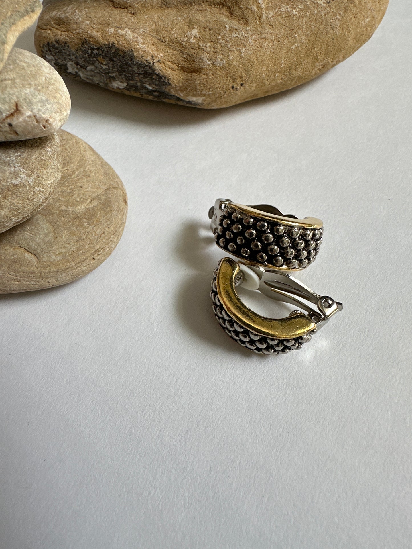 Vintage Two-Tone Dotted Half-Hoop Clip-On Earrings
