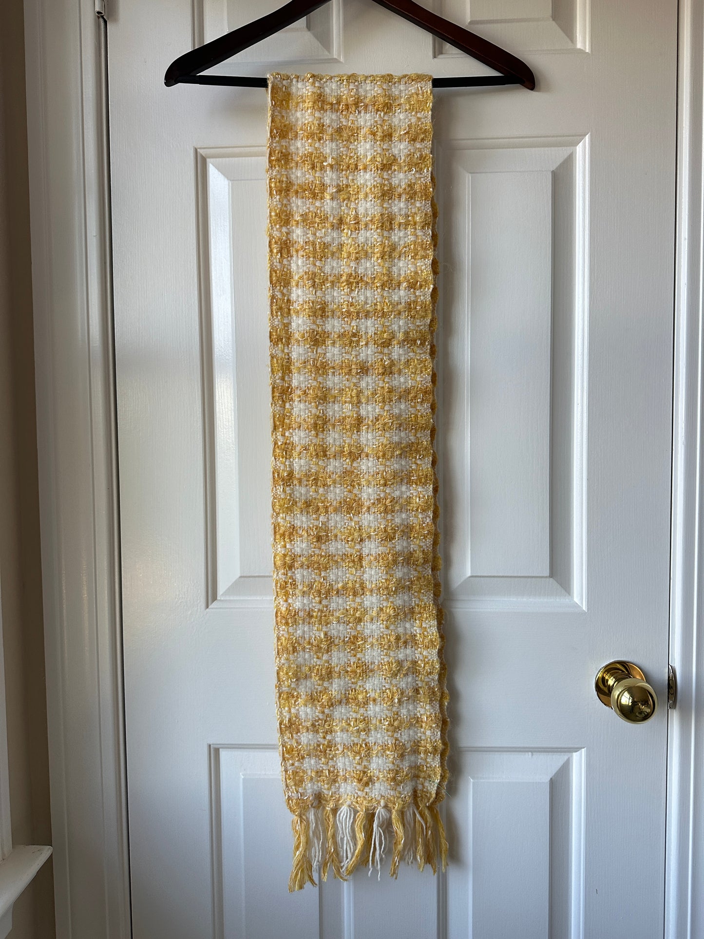 Yellow and white check wool scarf