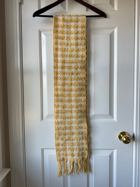 Yellow and white check wool scarf