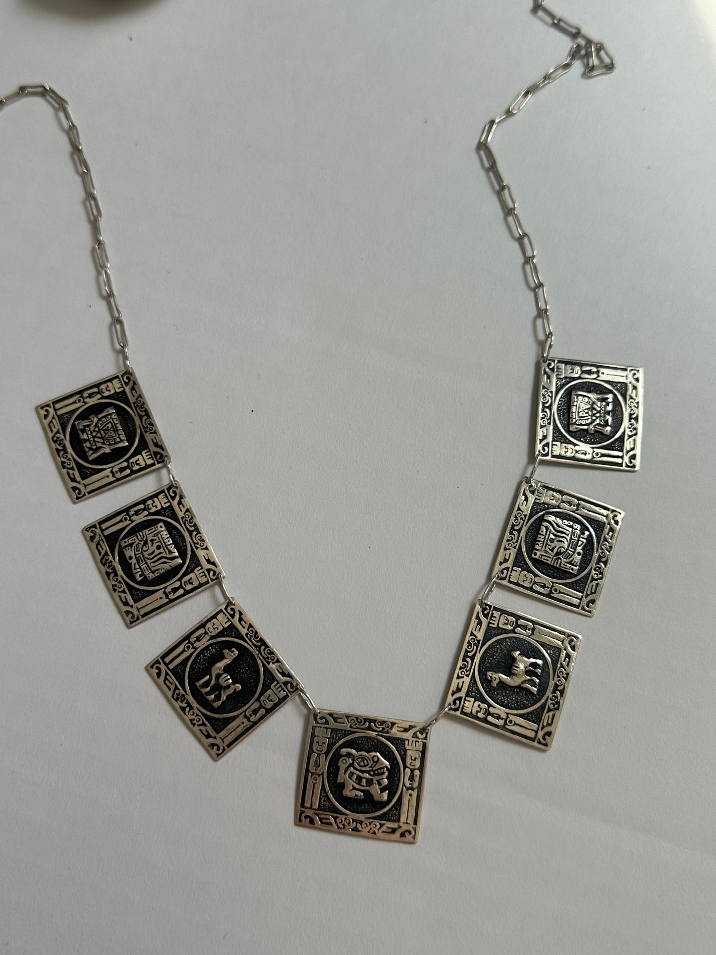 Vintage Inspired Motif Silver Panel Necklace