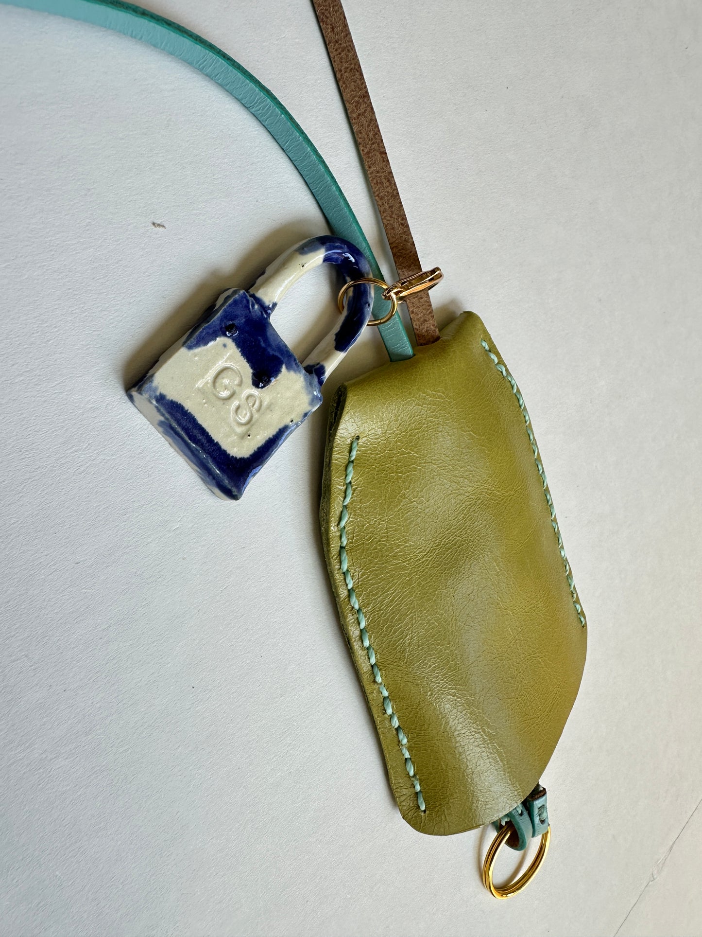 Large Leather Clochette with Ceramic Padlock