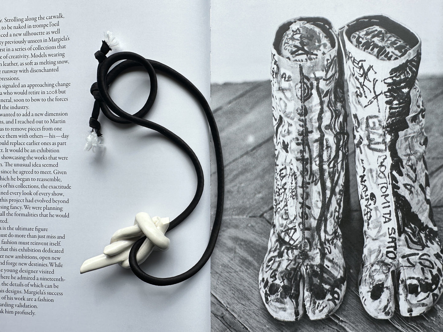 Ceramic knot pendant with black silk cord