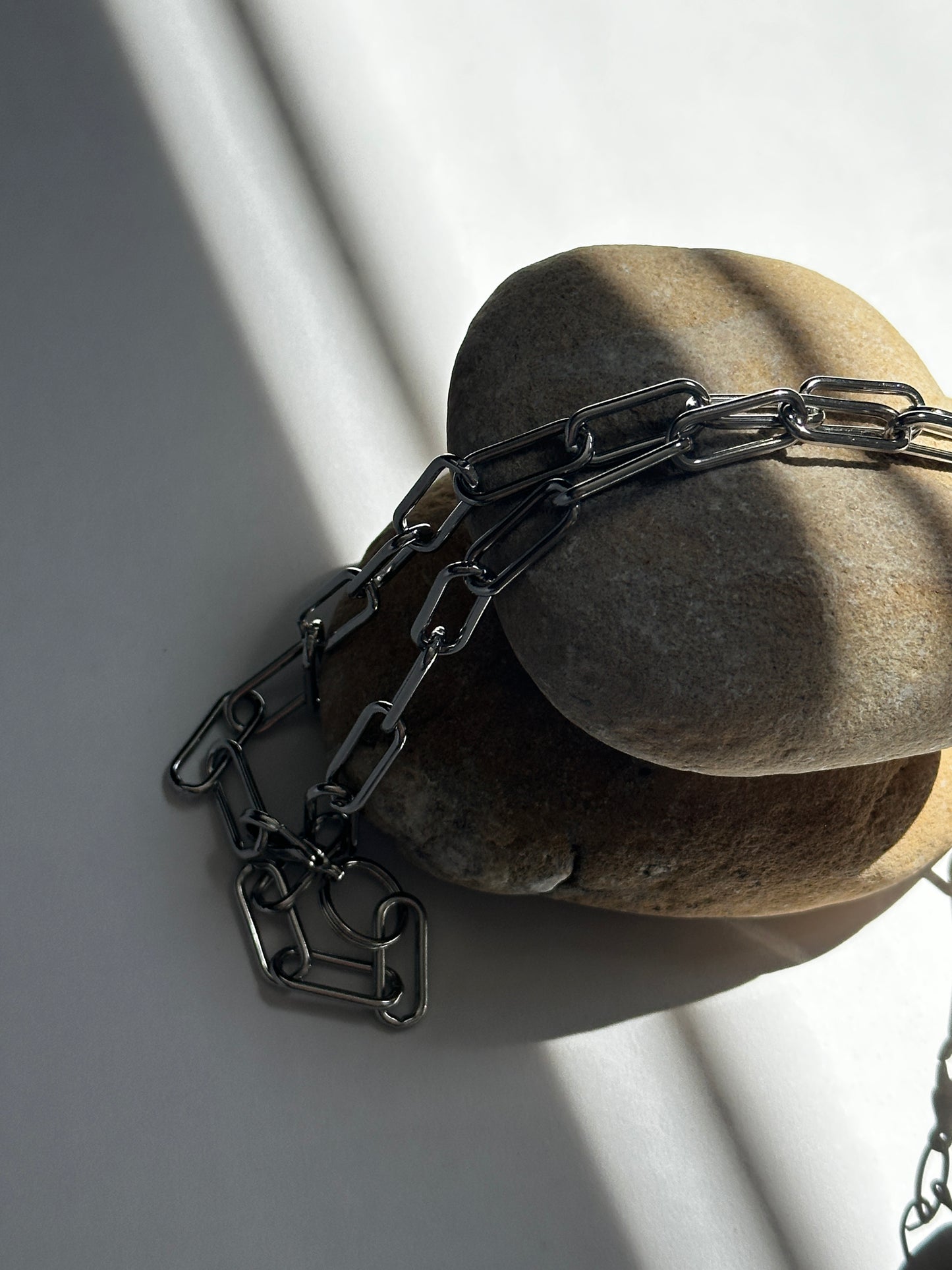 Black Ceramic Form & Pearl Pendant on Silver Paperclip Chain
