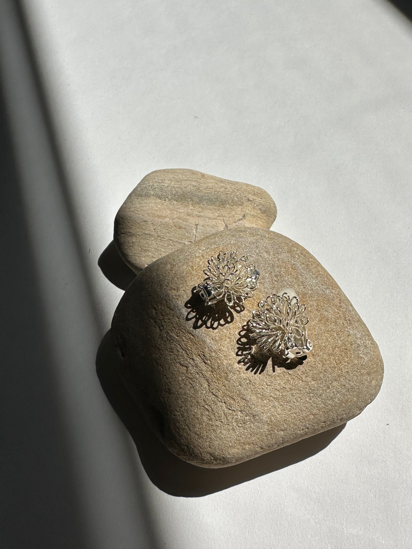 Vintage Silver Filigree Burst Clip-On Earrings