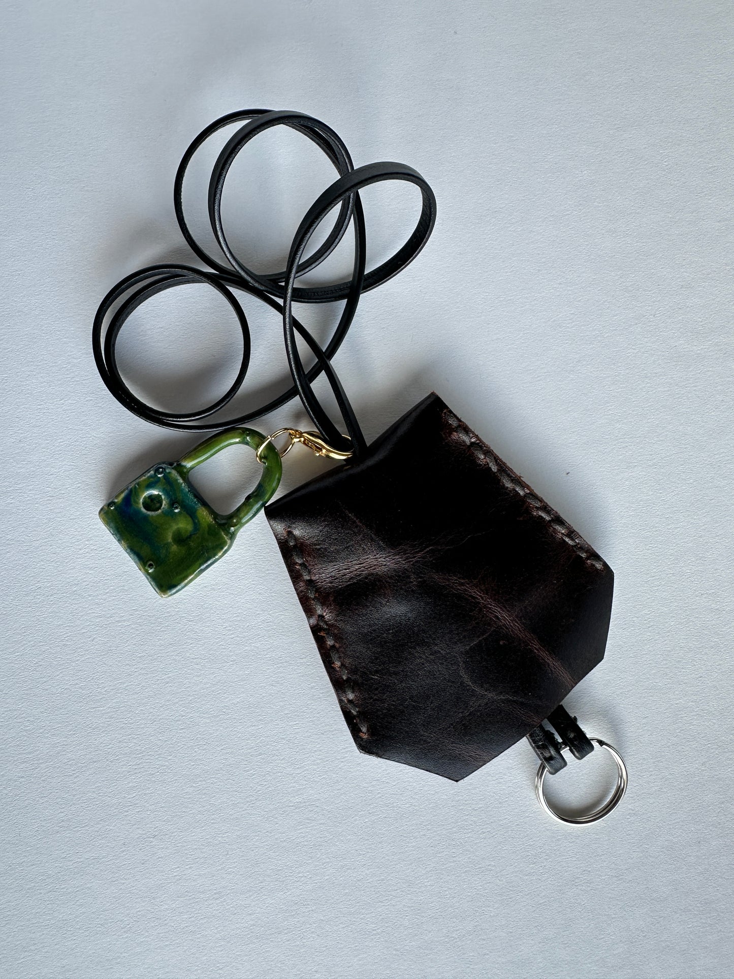 Leather Clochette Necklace With Ceramic Padlock