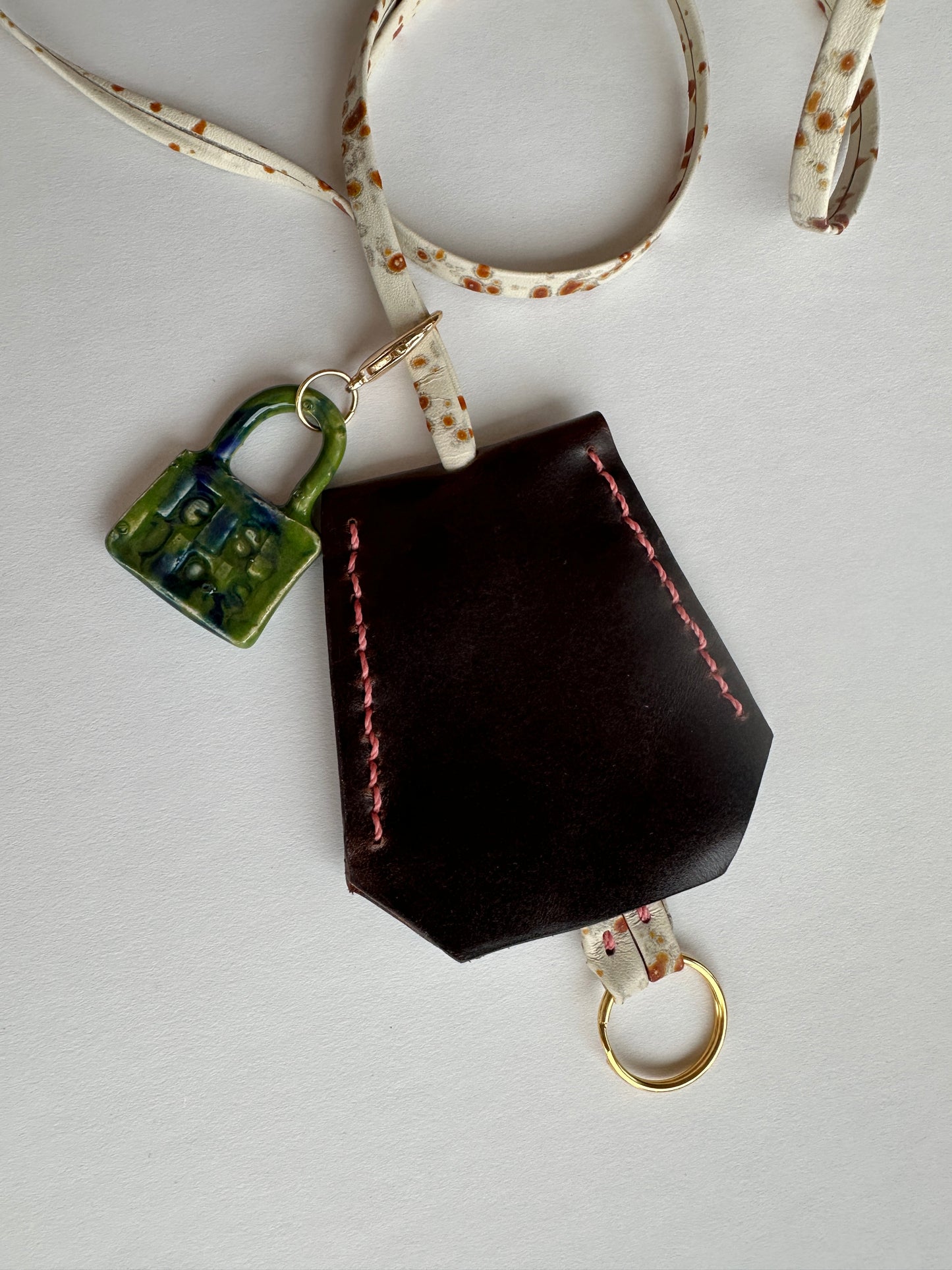 Leather Clochette Necklace With Ceramic Padlock