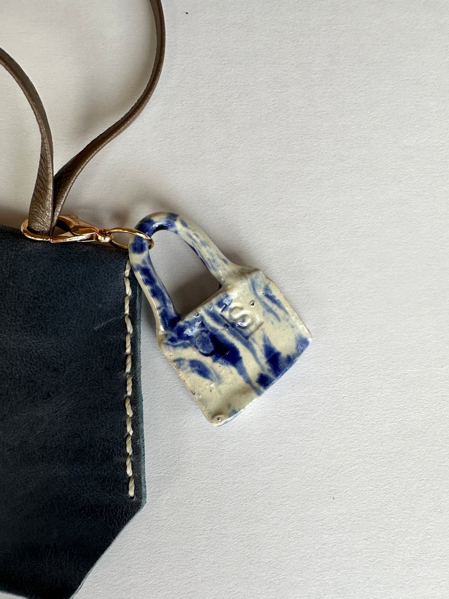 Leather Clochette Necklace With Ceramic Padlock
