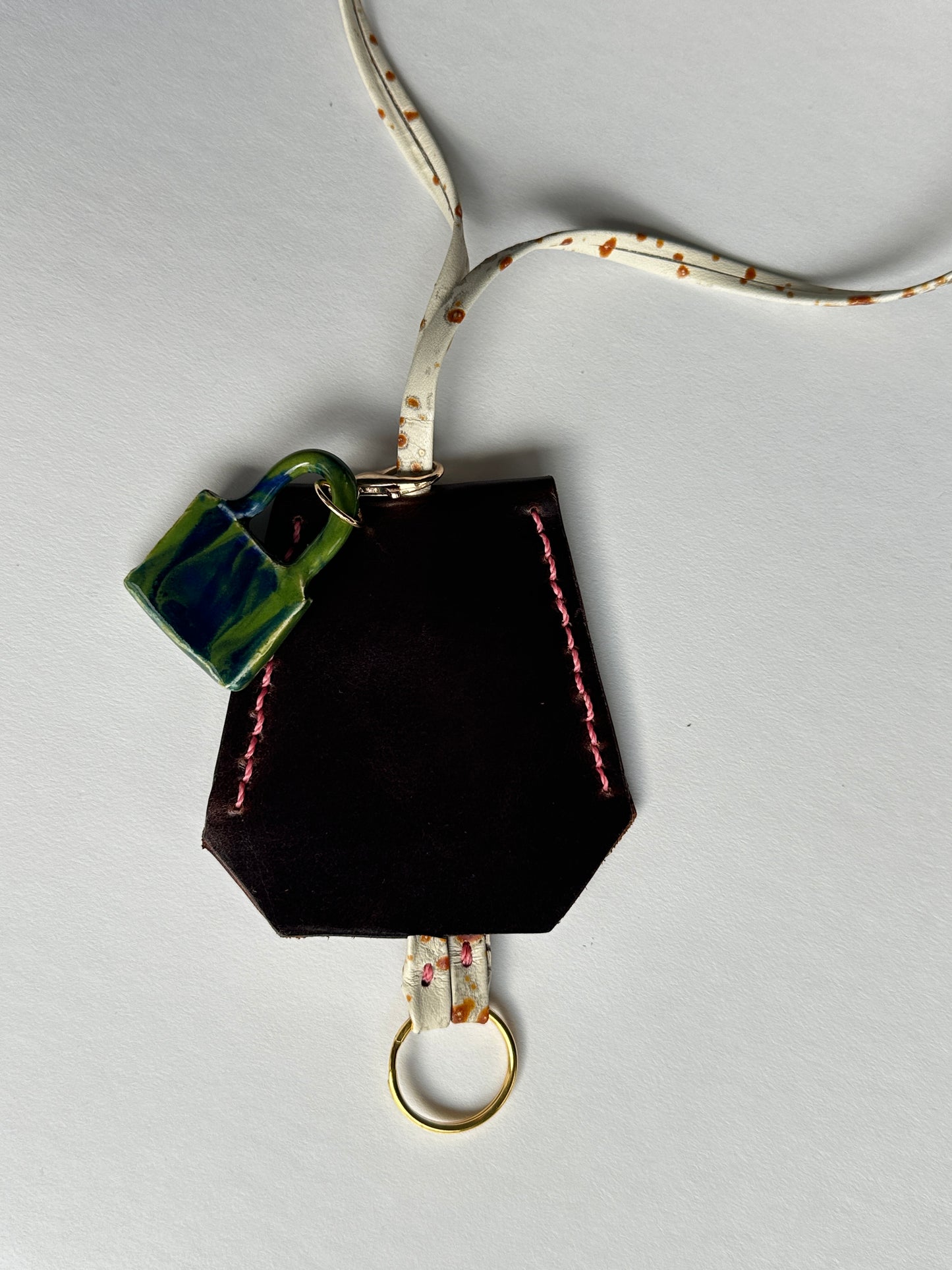 Leather Clochette Necklace With Ceramic Padlock